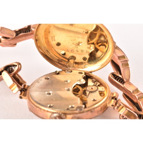 136 - A ladies 9ct yellow gold mechanical wristwatch, with gilt dial, 9ct gold case and a 9ct rose gold fl... 