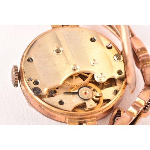 136 - A ladies 9ct yellow gold mechanical wristwatch, with gilt dial, 9ct gold case and a 9ct rose gold fl... 