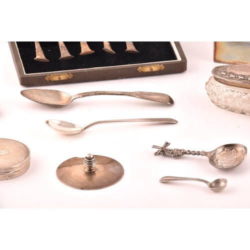 169 - A collection of silver items of various dates and maker's, including a small salt dish, a cigarette ... 