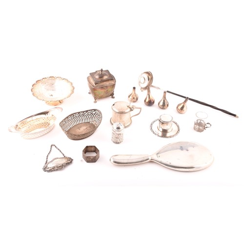 175 - A group of assorted silver items of various dates and maker's, including a toddy ladle, hand held mi... 