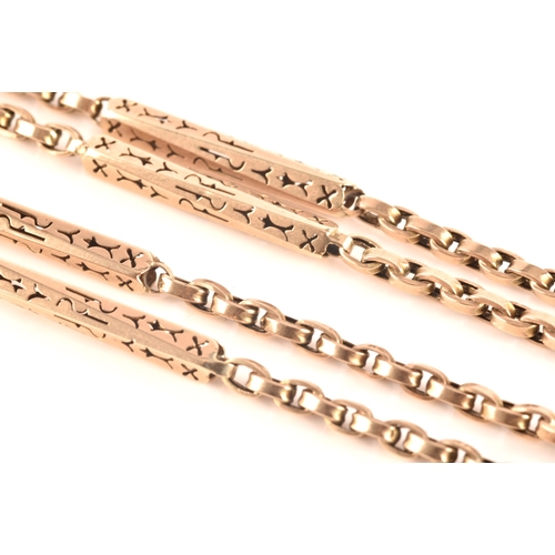 121 - A Victorian 9ct yellow gold watch chain, 76cm long.