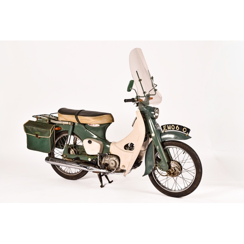 311 - A 1965 Honda C50 50cc moped, registration: EMO 61C, in green, with windshield and rear rack with pan... 