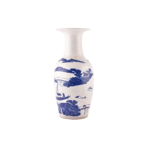 266 - A 19th century Chinese blue and white porcelain vase, decorated with a mountainous landscape scene a... 