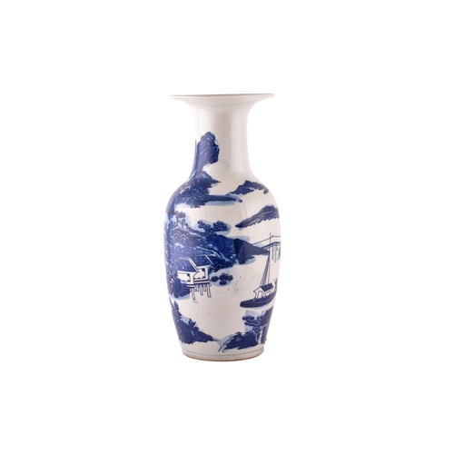 266 - A 19th century Chinese blue and white porcelain vase, decorated with a mountainous landscape scene a... 