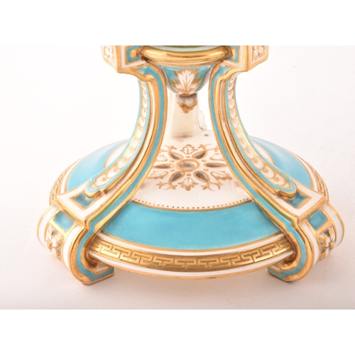 267 - A Minton Footed Cake Plate and tazza, with Earl's Coronet and initials S. M, under a turquoise ad ac... 