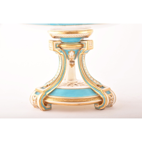 267 - A Minton Footed Cake Plate and tazza, with Earl's Coronet and initials S. M, under a turquoise ad ac... 