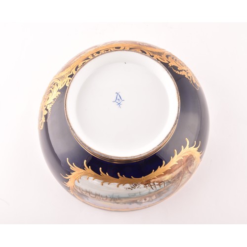 268 - A 19th century French Sevres porcelain bowl, painted with a pastoral scene of figures in a landscape... 