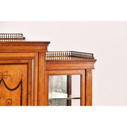 272 - Edwards and Roberts. A fine Edwardian satinwood inlaid desk / side cabinet, the galleried top over a... 