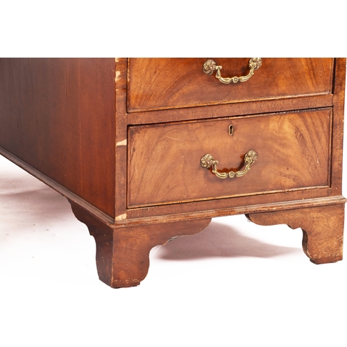 299 - A large mahogany pedestal desk, the green gilt tooled leather top over three frieze drawers, wit thr... 