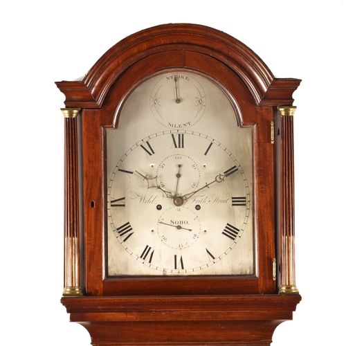 345 - A George III mahogany long case clock by James Wild of Soho, London. The arched top case with reeded... 