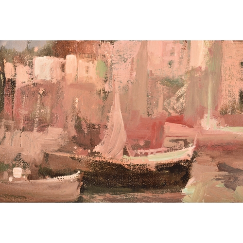 49 - Carlos Puente Ortega (Spanish, born 1965).Untitled, an oil painting depicting a marina, 25 cm height... 