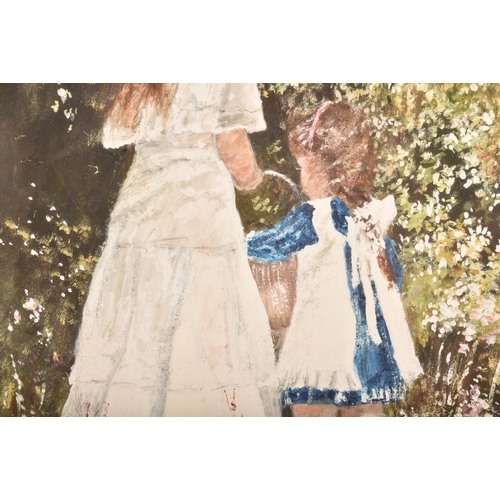 51 - S Matthews (20th century)A pair of oil paintings, both depicting a woman and child in a flower fille... 