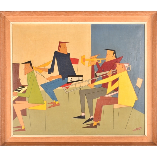 54 - John Gorham (British, 1937-2001).A cubist painting depicting a four musicians playing together, sign... 