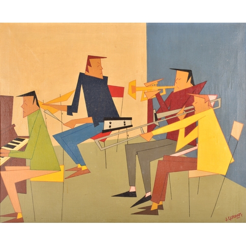 54 - John Gorham (British, 1937-2001).A cubist painting depicting a four musicians playing together, sign... 