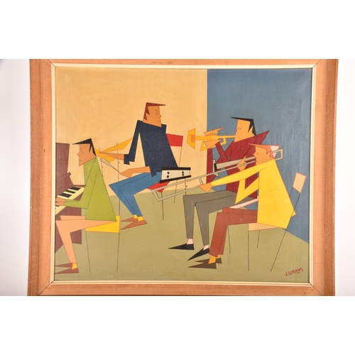 54 - John Gorham (British, 1937-2001).A cubist painting depicting a four musicians playing together, sign... 