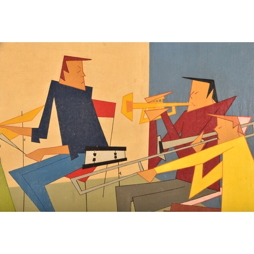 54 - John Gorham (British, 1937-2001).A cubist painting depicting a four musicians playing together, sign... 