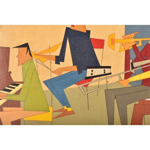 54 - John Gorham (British, 1937-2001).A cubist painting depicting a four musicians playing together, sign... 