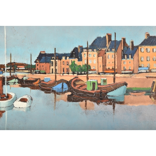 58 - Emmanuel Lamotte (French, 1916-1998). A harbour scene, signed to lower left, oil on canvas, 32 x 44 ... 