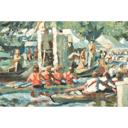 47 - Sherree Valentine-Daines (British, born 1956).'Henley Royal Regatta', oil painting depicting a vibra... 