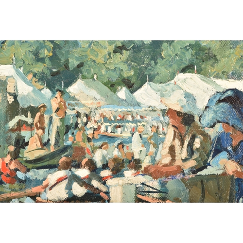 47 - Sherree Valentine-Daines (British, born 1956).'Henley Royal Regatta', oil painting depicting a vibra... 