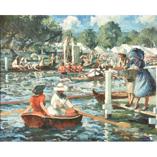 47 - Sherree Valentine-Daines (British, born 1956).'Henley Royal Regatta', oil painting depicting a vibra... 