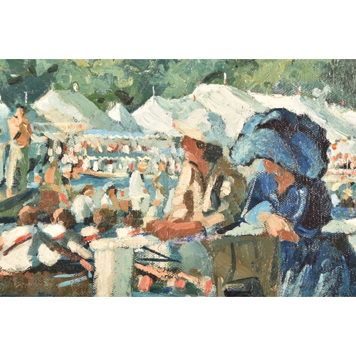 47 - Sherree Valentine-Daines (British, born 1956).'Henley Royal Regatta', oil painting depicting a vibra... 