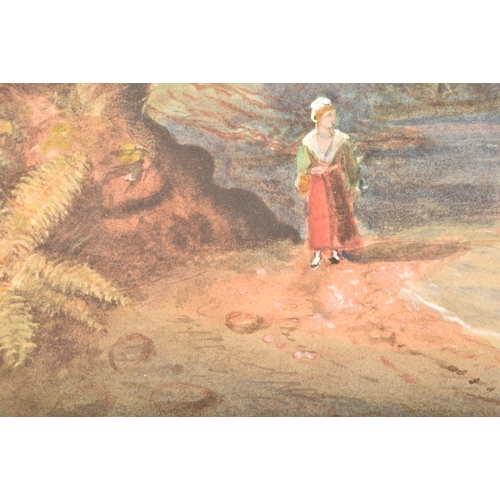 26 - Continental SchoolA large watercolour depicting a woman strolling through a scenic mountainous lands... 