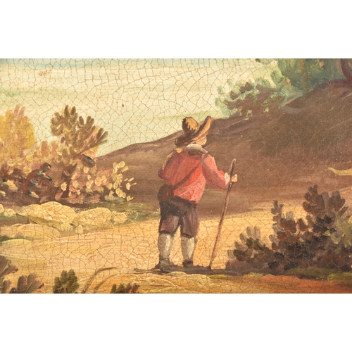 63 - Untitled, oil painting on canvas depicting a male figure exploring a woodland area by the coast, ind... 