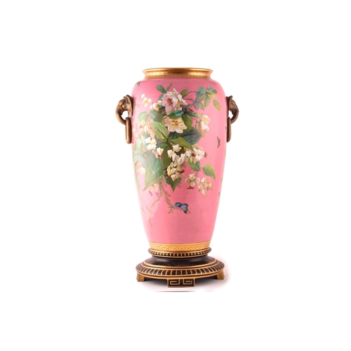 269 - A very large Minton porcelain pink ground vase by Richard Pilsbury. Richly painted on both sides wit... 