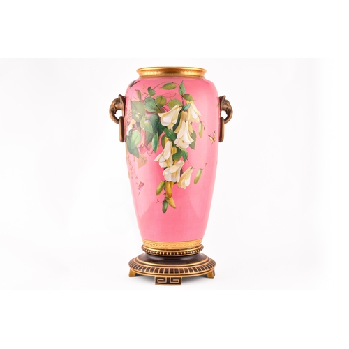 269 - A very large Minton porcelain pink ground vase by Richard Pilsbury. Richly painted on both sides wit... 