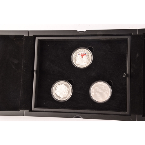 146 - A collection of silver proof coin sets, including a Dambusters 80th anniversary silver three coin se... 