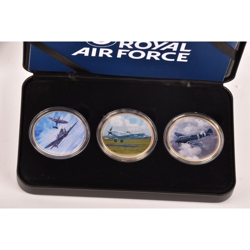 146 - A collection of silver proof coin sets, including a Dambusters 80th anniversary silver three coin se... 