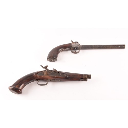 357 - Two percussion cap pistols, one with turned barrel, the other with tapering cannon barrel. (2)