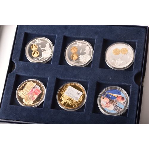 155 - A collection of gold plated collectors coins, including head of the house of Windsor, Westminster, S... 