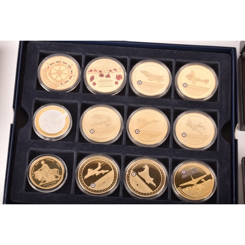 155 - A collection of gold plated collectors coins, including head of the house of Windsor, Westminster, S... 