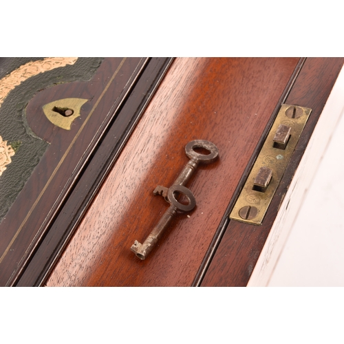 334 - A good Victorian mahogany writing slope, the top and sides inlaid with specimens woods and engraved ... 