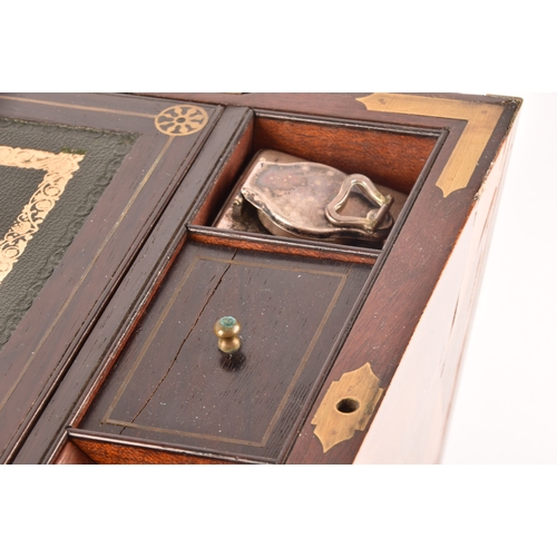 334 - A good Victorian mahogany writing slope, the top and sides inlaid with specimens woods and engraved ... 