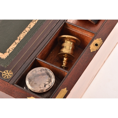 334 - A good Victorian mahogany writing slope, the top and sides inlaid with specimens woods and engraved ... 