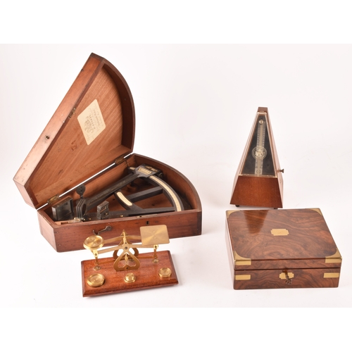 347 - An H Hughes of Fenchurch street sextant in fitted mahogany box, together with a walnut cased draftsm... 