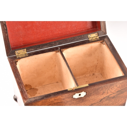 335 - Victorian coromandel tea caddy by Lund, Cornhill London, together with a Regency rosewood tea caddy,... 