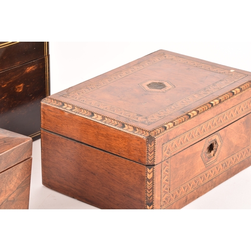 335 - Victorian coromandel tea caddy by Lund, Cornhill London, together with a Regency rosewood tea caddy,... 