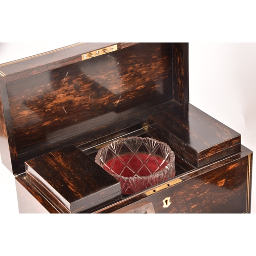 335 - Victorian coromandel tea caddy by Lund, Cornhill London, together with a Regency rosewood tea caddy,... 