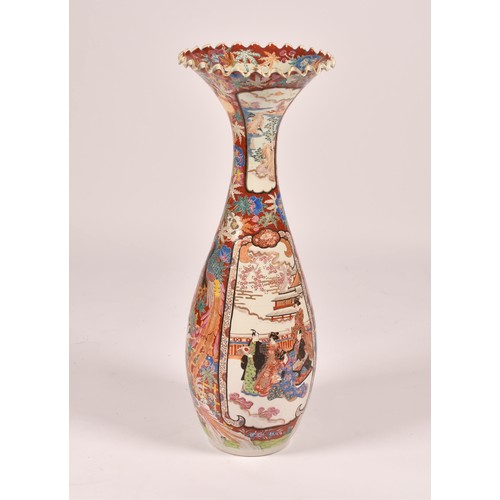 242 - A large late 19th century Japanese Arita vase, of trumpet form with scalloped lip in the Imari palet... 