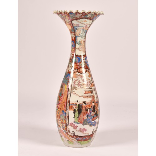 242 - A large late 19th century Japanese Arita vase, of trumpet form with scalloped lip in the Imari palet... 