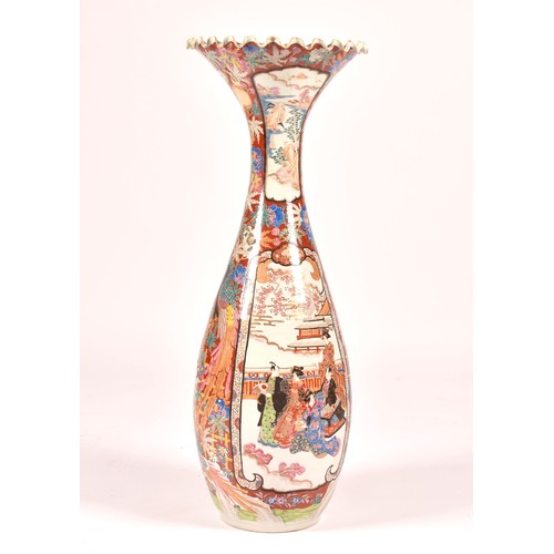 242 - A large late 19th century Japanese Arita vase, of trumpet form with scalloped lip in the Imari palet... 