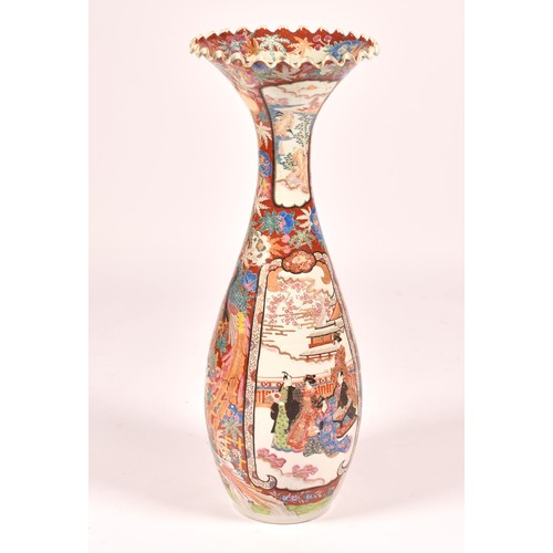 242 - A large late 19th century Japanese Arita vase, of trumpet form with scalloped lip in the Imari palet... 