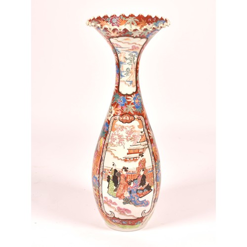 242 - A large late 19th century Japanese Arita vase, of trumpet form with scalloped lip in the Imari palet... 