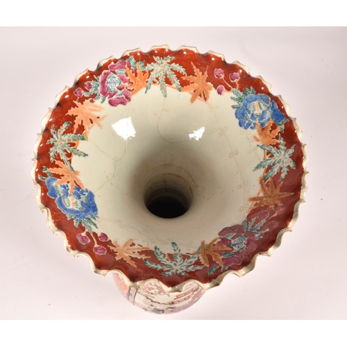 242 - A large late 19th century Japanese Arita vase, of trumpet form with scalloped lip in the Imari palet... 