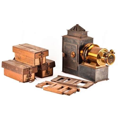 336 - A J W of London Magic Lantern with 7in lens, engraved Established 1916, London Made, together with t... 