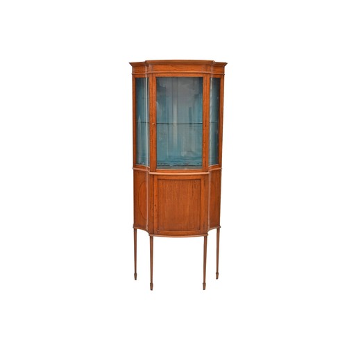 275 - An Edwardian Sheraton revival satinwood display cabinet, single door, 165 x 65 cm.